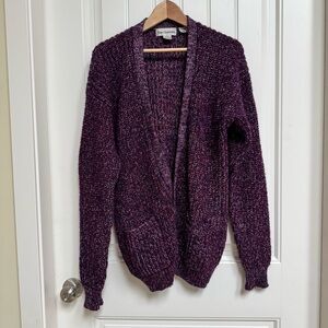 Vintage Ron Chereskin Purple Wool Chunky Knit Cardigan. Size L